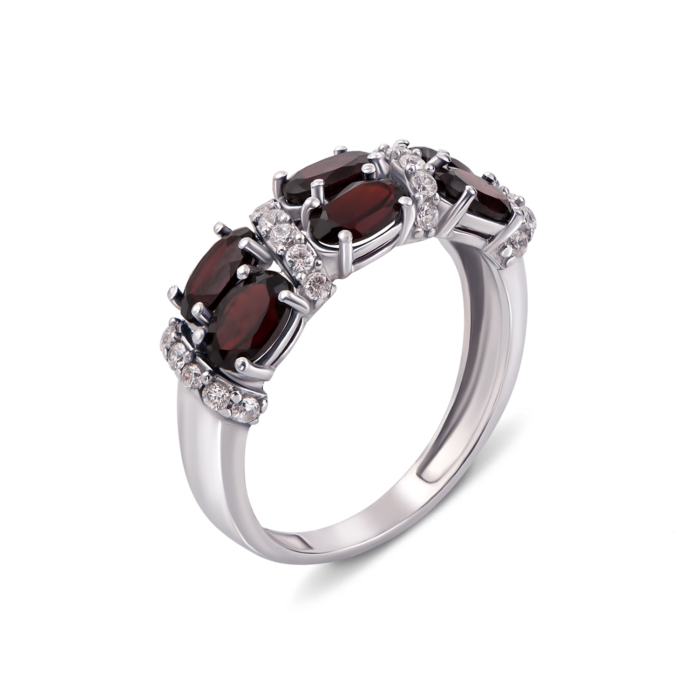 Серебряное кольцо с гранатом и фианитами. Артикул 1632/9р