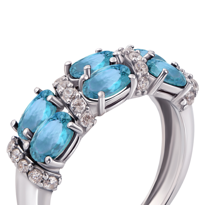 Срібна каблучка з блакитним кварцом і фіанітами. Артикул 1632/9р