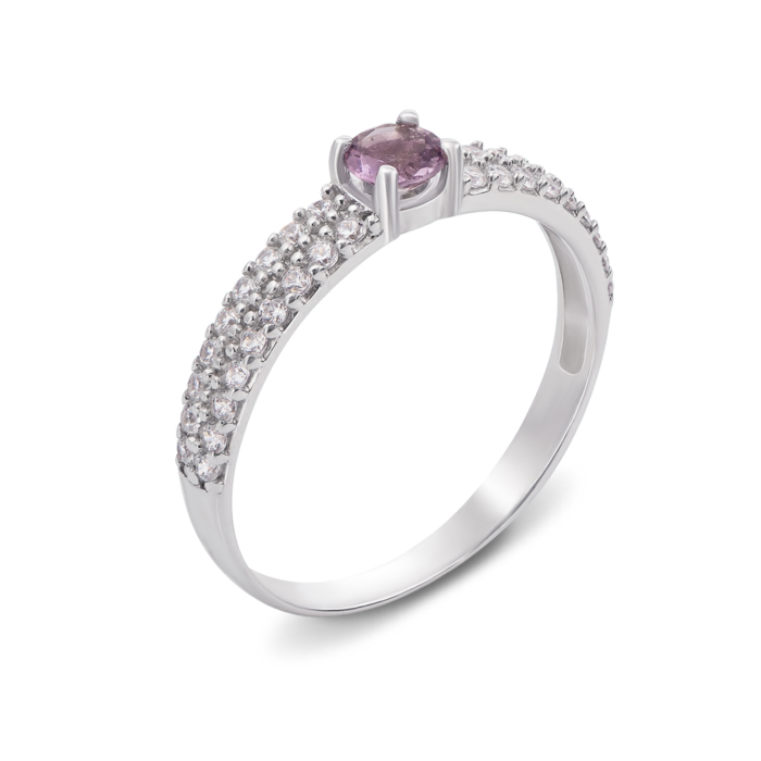 Срібна каблучка з аметистом і фіанітами. Артикул 1637/9р