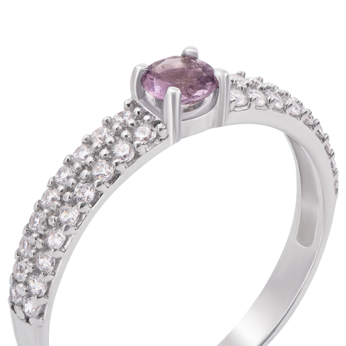 Срібна каблучка з аметистом і фіанітами. Артикул 1637/9р