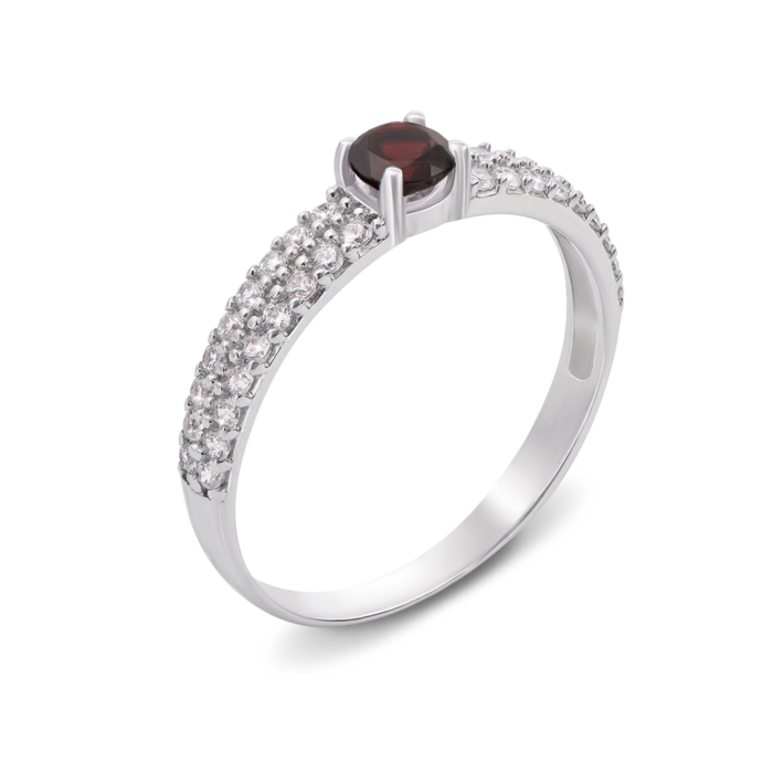 Серебряное кольцо с гранатом и фианитами. Артикул 1637/9р