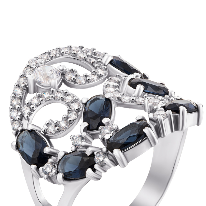 Серебряное кольцо с гидротермальным сапфиром и фианитами. Артикул 1640/9р