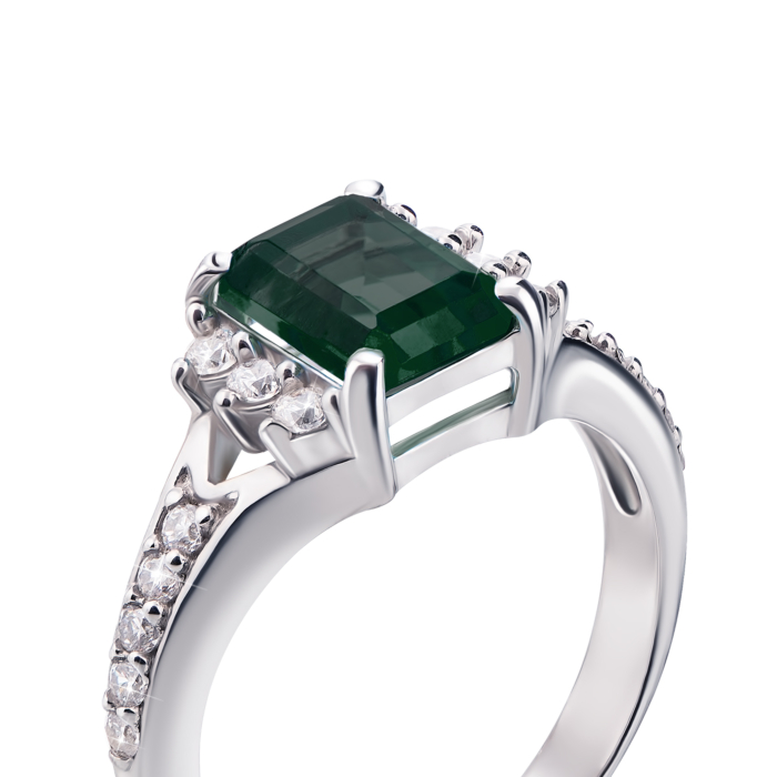 Серебряное кольцо с зеленым кварцем и фианитами. Артикул 1656/9р