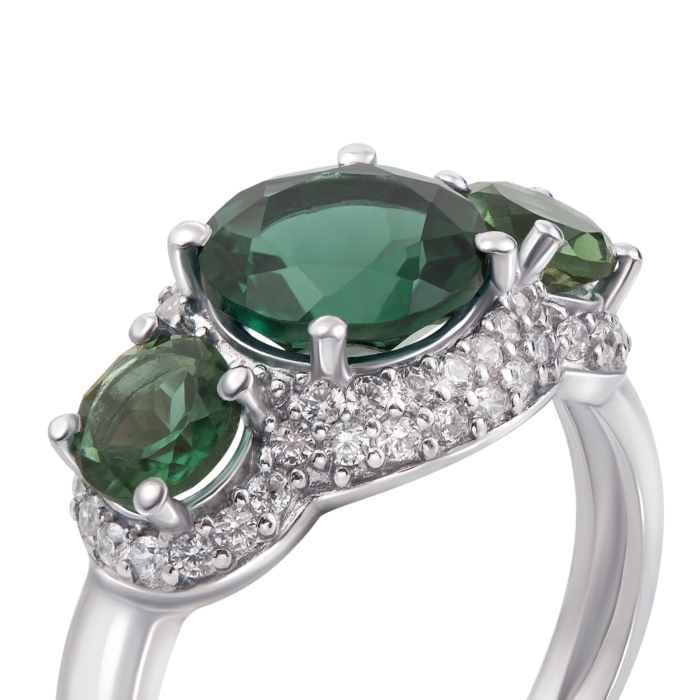 Срібна каблучка з зеленим кварцом і фіанітами. Артикул 1657/9р