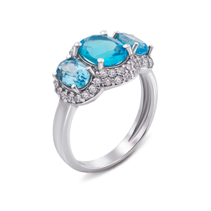 Серебряное кольцо с голубым кварцем и фианитами. Артикул 1658/9р