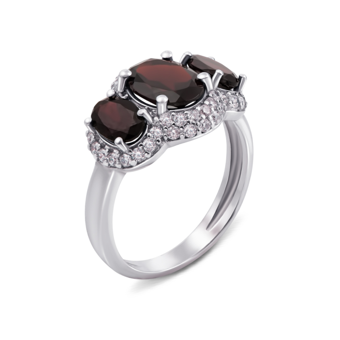 Серебряное кольцо с гранатом и фианитами. Артикул 1658/9р