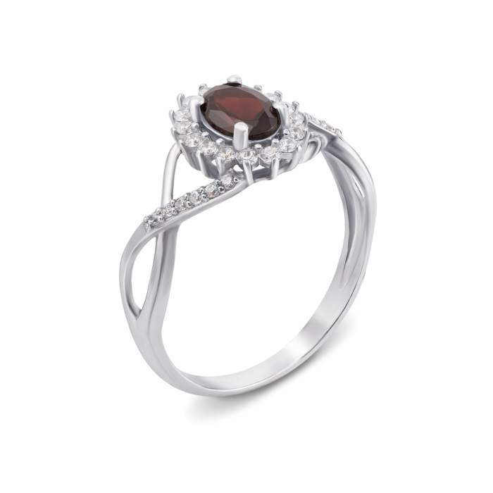 Серебряное кольцо с гранатом и фианитами. Артикул 1660/9р