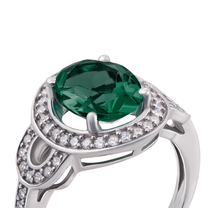 Серебряное кольцо с зеленым кварцем и фианитами. Артикул 1663/9р