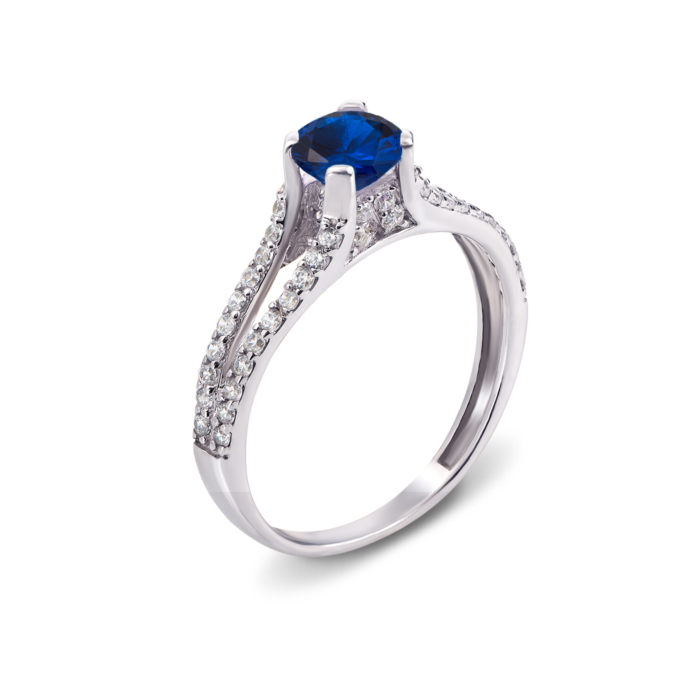 Серебряное кольцо с гидротермальным сапфиром и фианитами. Артикул 1665/9р