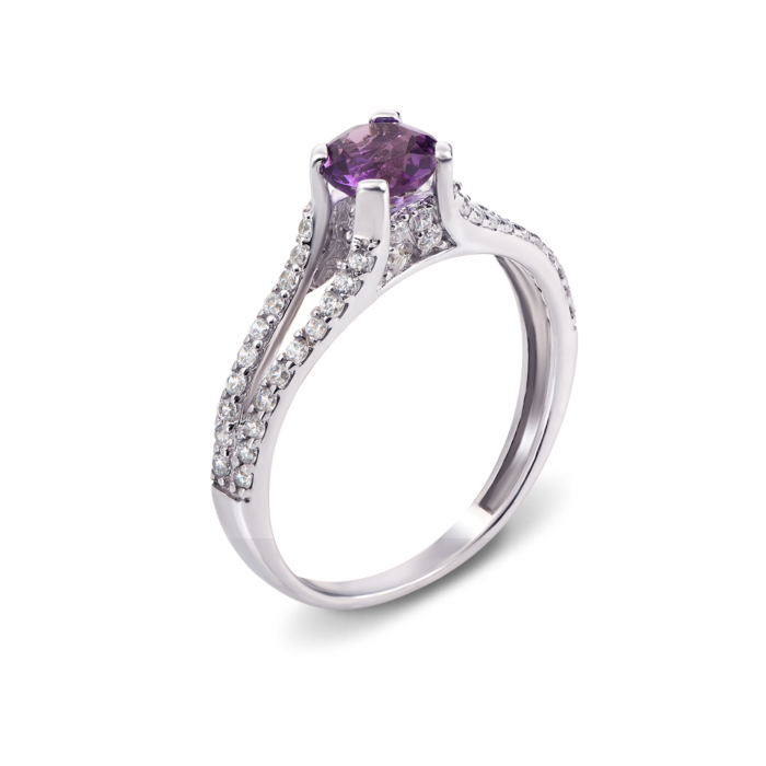 Срібна каблучка з аметистом і фіанітами. Артикул 1665/9р