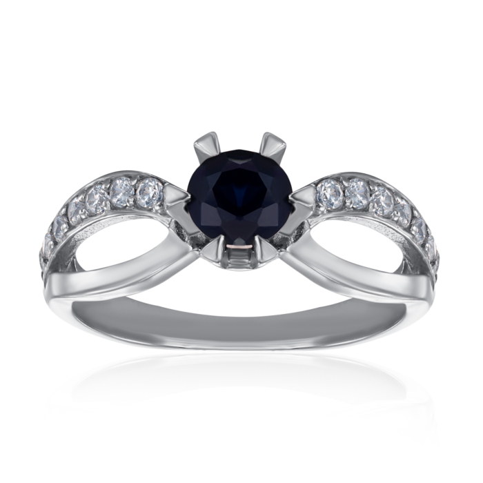 Срібна каблучка з гідротермальним сапфіром і фіанітами. Артикул 1667/9р