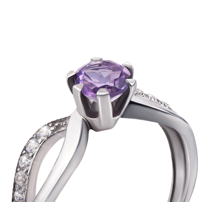 Серебряное кольцо с аметистом и фианитами. Артикул 1667/9р