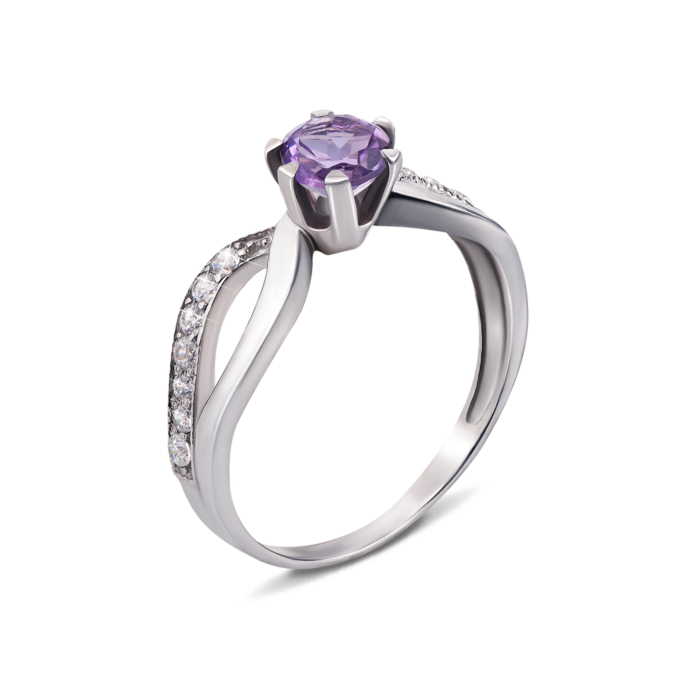 Серебряное кольцо с аметистом и фианитами. Артикул 1667/9р