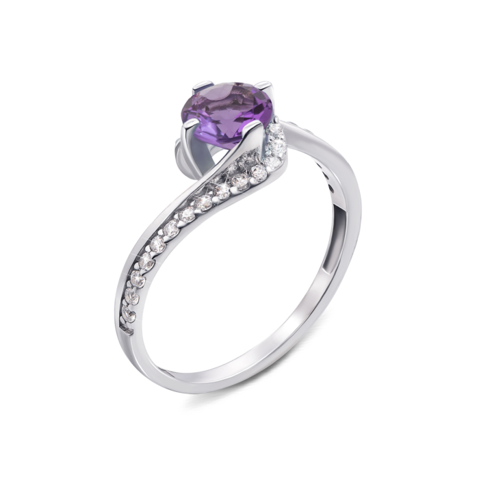Серебряное кольцо с аметистом и фианитами. Артикул 1668/9р