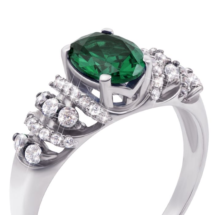 Серебряное кольцо с зеленым кварцем и фианитами. Артикул 1670/9р