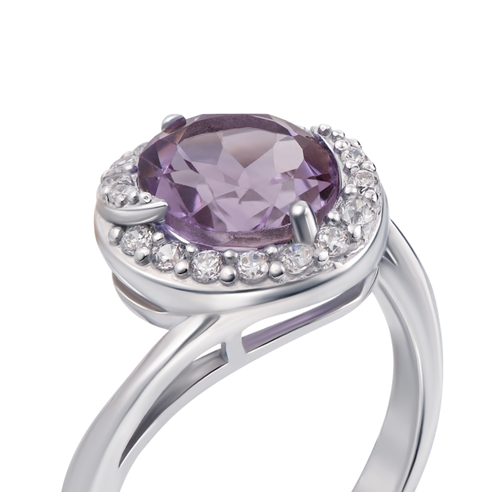 Серебряное кольцо с аметистом и фианитами. Артикул 1673/9р