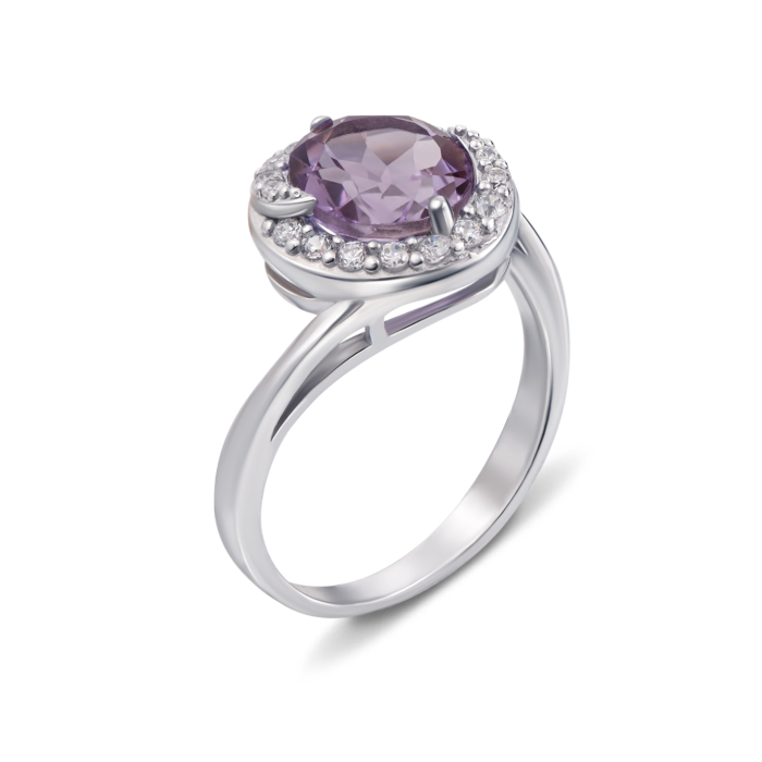 Серебряное кольцо с аметистом и фианитами. Артикул 1673/9р