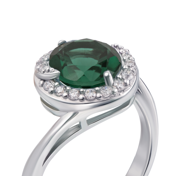 Серебряное кольцо с зеленым кварцем и фианитами. Артикул 1673/9р