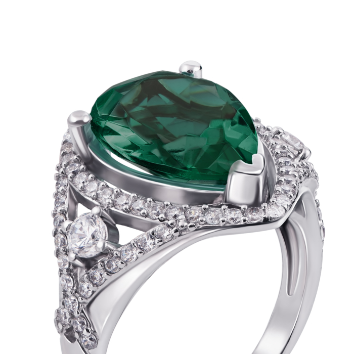 Срібна каблучка з зеленим кварцом і фіанітами. Артикул 1675/9р