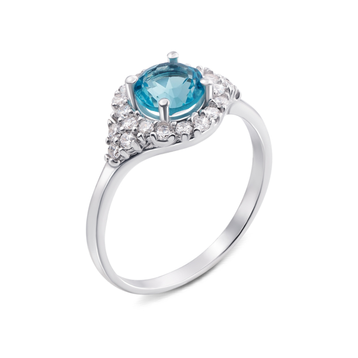 Срібна каблучка з блакитним кварцом і фіанітами. Артикул 1677/9р