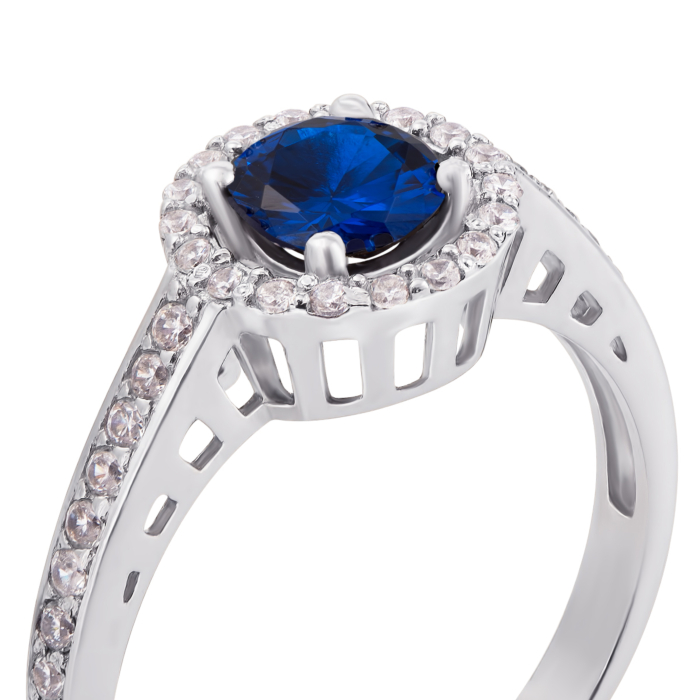 Серебряное кольцо с гидротермальным сапфиром и фианитами. Артикул 1691/9р