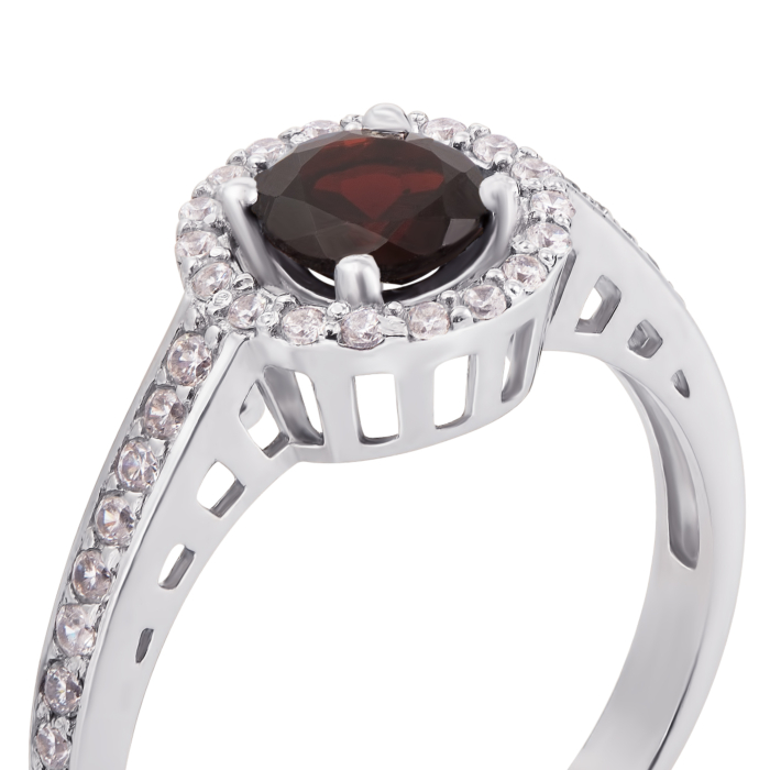 Срібна каблучка з гранатом і фіанітами. Артикул 1691/9р