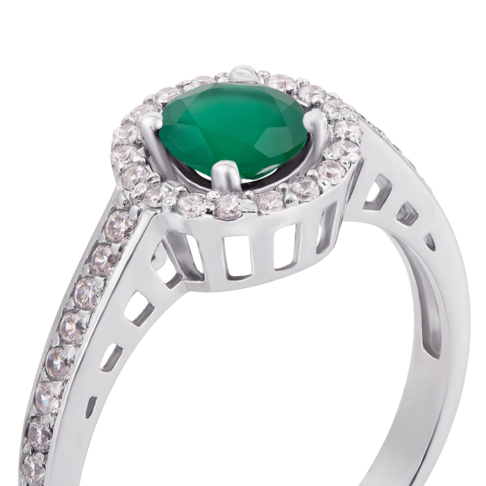 Серебряное кольцо с зеленым агатом и фианитами. Артикул 1691/9р