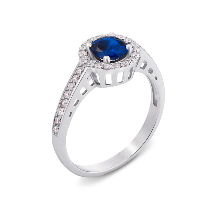 Серебряное кольцо с гидротермальным сапфиром и фианитами. Артикул 1691/9р