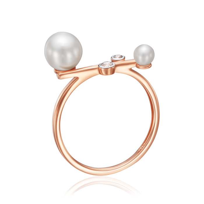 Золотое кольцо с жемчугом и фианитами. Артикул 17046/01/1/3362