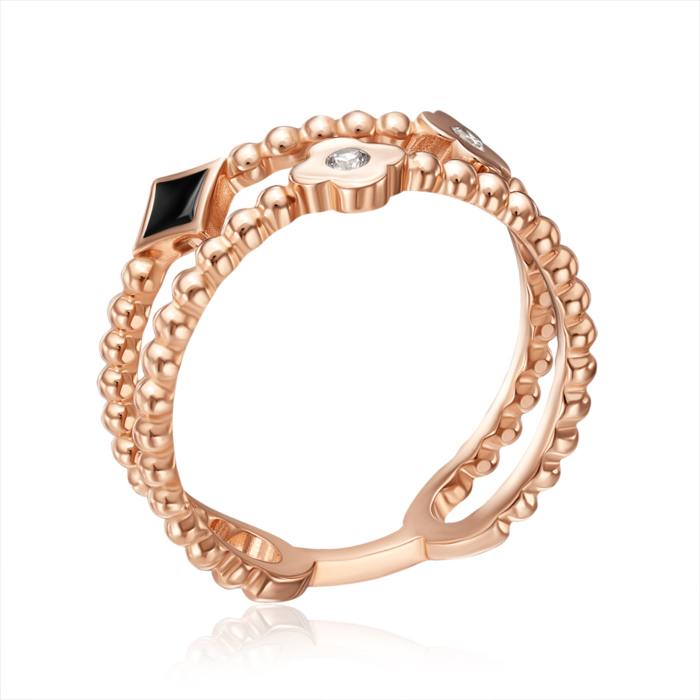 Золотое кольцо с фианитами и эмалью. Артикул 17050/01/0/1058