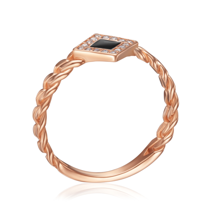 Золота каблучка з емаллю та фіанітами. Артикул 17065/01/0/4126