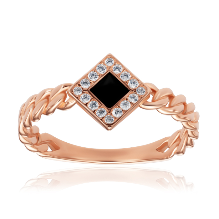 Золота каблучка з емаллю та фіанітами. Артикул 17065/01/0/4126