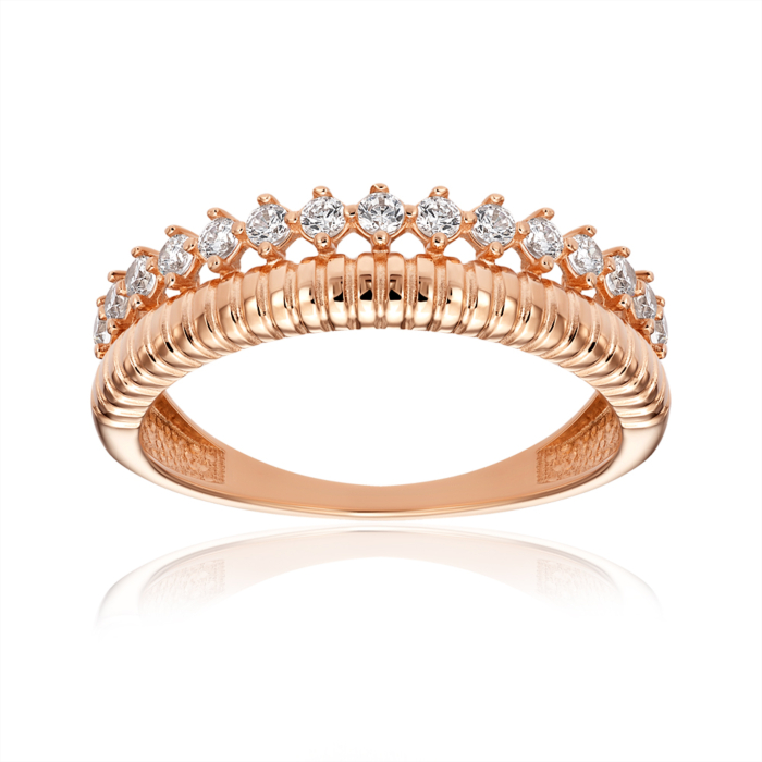 Кольцо из красного золота с фианитами 17085/01/0/3