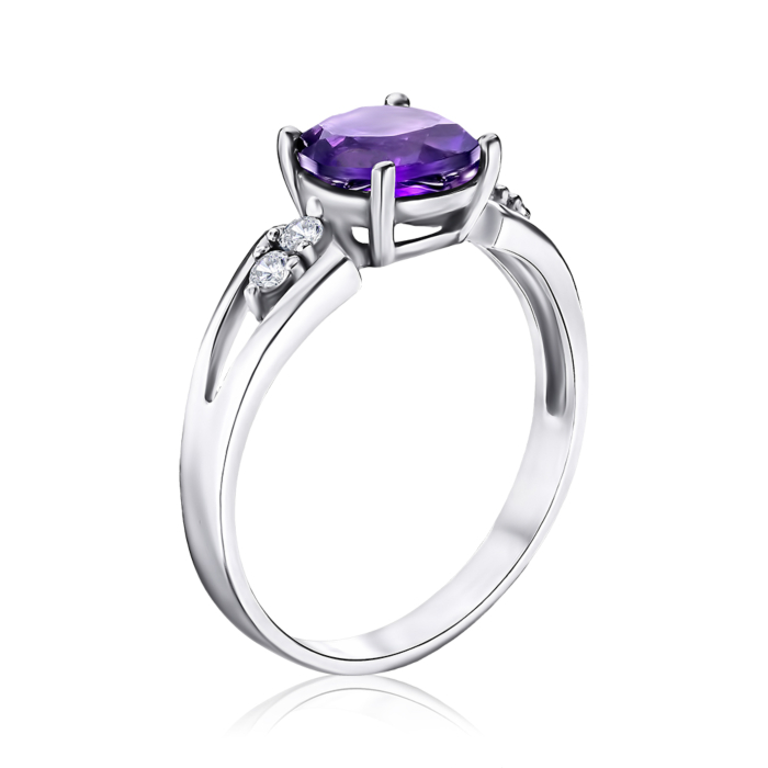 Срібна каблучка з аметистом та фіанітами 1709/1р-AMET