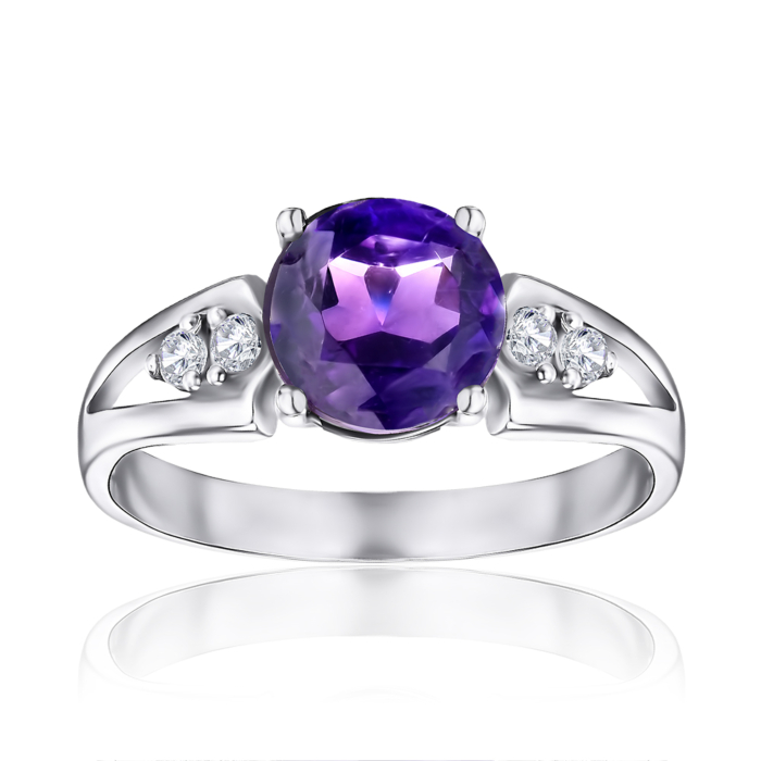 Срібна каблучка з аметистом та фіанітами 1709/1р-AMET