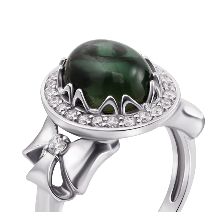 Срібна каблучка з зеленим кварцом і фіанітами. Артикул 1710/9р