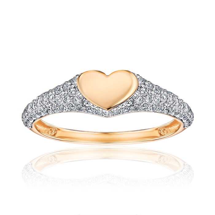 Золотое кольцо Сердце с фианитами 17129/01/1/323