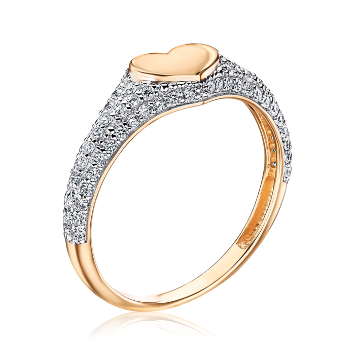Золотое кольцо Сердце с фианитами 17129/01/1/323
