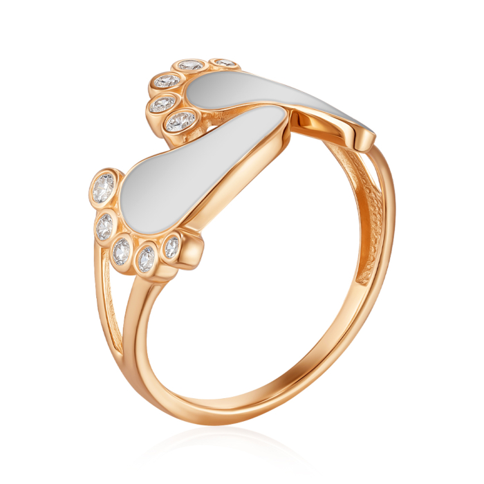 Золотое кольцо Ножки-ладоньки с белой эмалью 17139/01/0/21295
