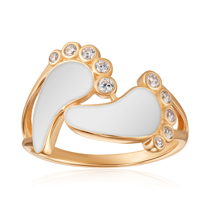 Золотое кольцо Ножки-ладоньки с белой эмалью 17139/01/0/21295