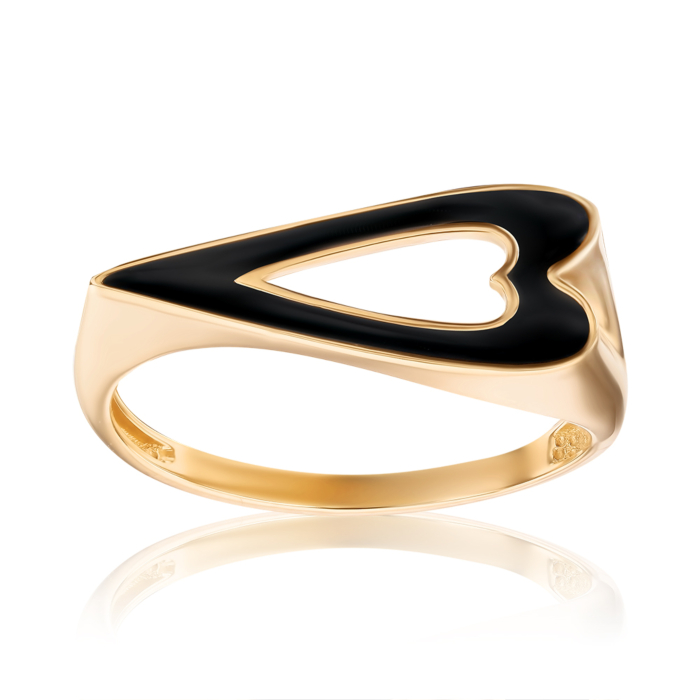 Золотое кольцо с черной эмалью 17144/01/0/389