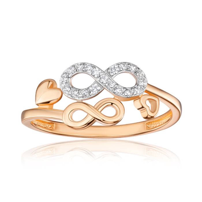 Золота каблучка Нескінченність з фіанітами 17152/01/1/1