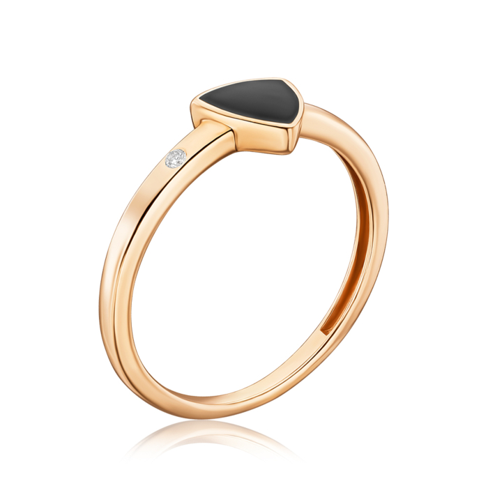 Золотое кольцо с черной эмалью и фианитом 17193/01/0/712