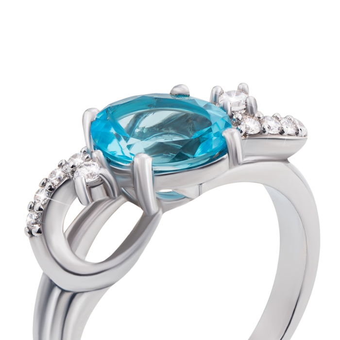 Срібна каблучка з блакитним кварцом і фіанітами. Артикул 1720/9р