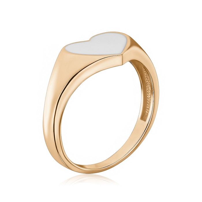 Золотое кольцо Сердечко с белой эмалью 17214/01/0/483