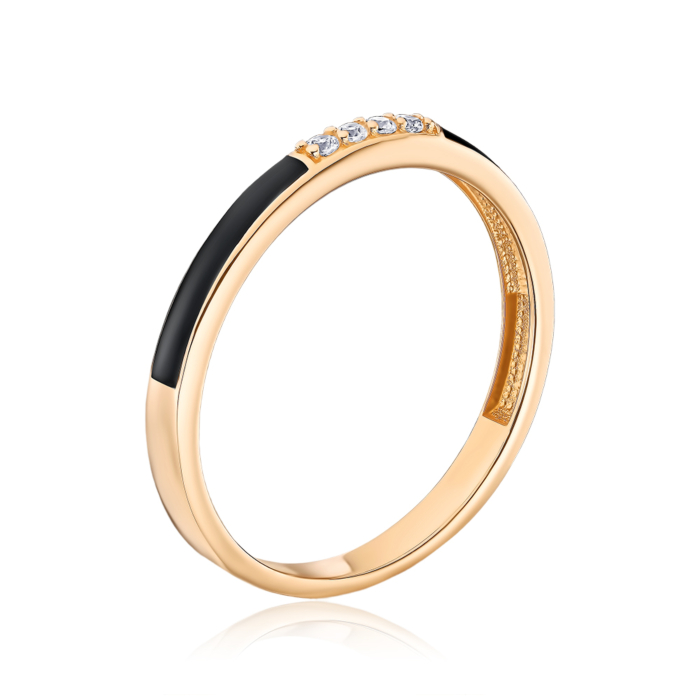 Золотое кольцо с черной эмалью и фианитами 17251/01/0/397