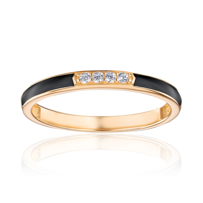 Золотое кольцо с черной эмалью и фианитами 17251/01/0/397