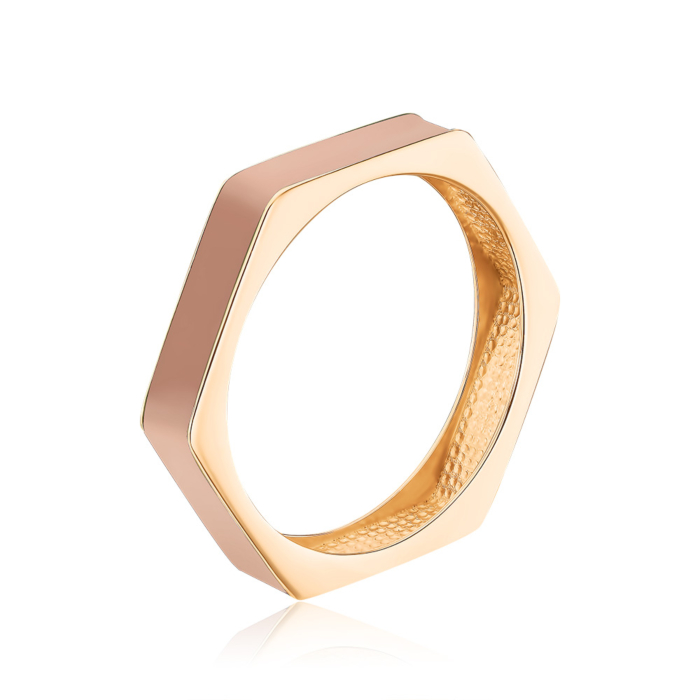 Золотое кольцо с бежевой эмалью 17263/01/0/21539