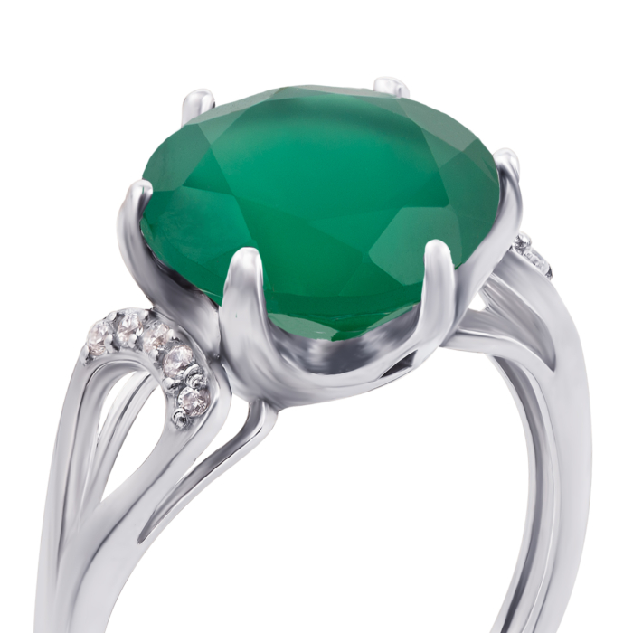 Серебряное кольцо с агатом и фианитами. Артикул 1729/9р