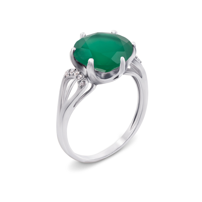 Серебряное кольцо с агатом и фианитами. Артикул 1729/9р